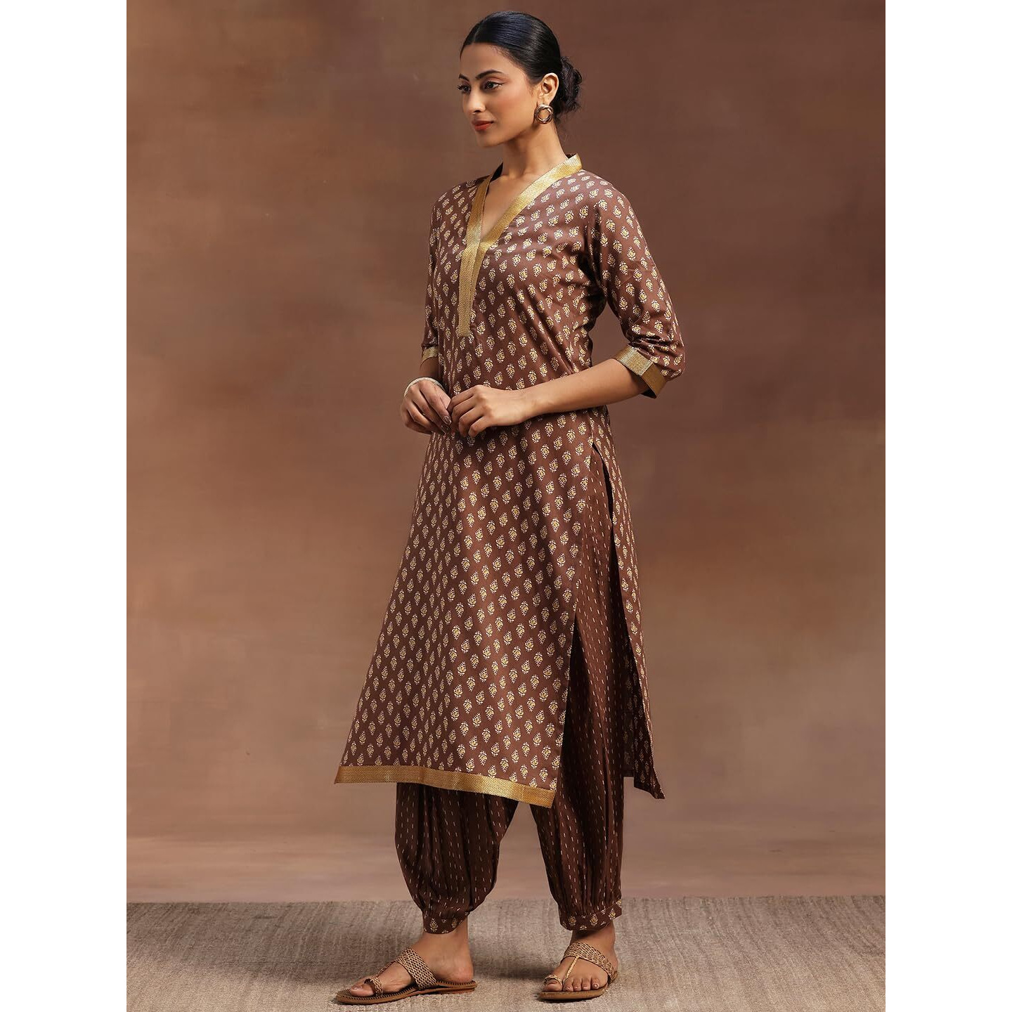 Libas Women's Cotton Kurta Sets (36666O_Brown_Xs)