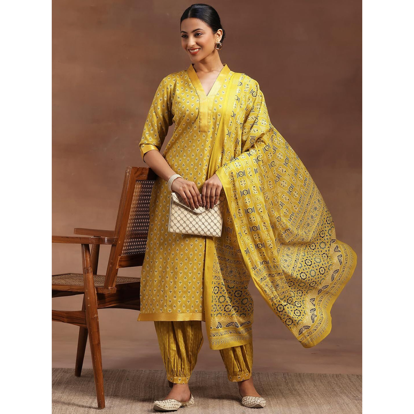 Libas Womens Printed Cotton Straight Kurta With Salwar And Dupatta