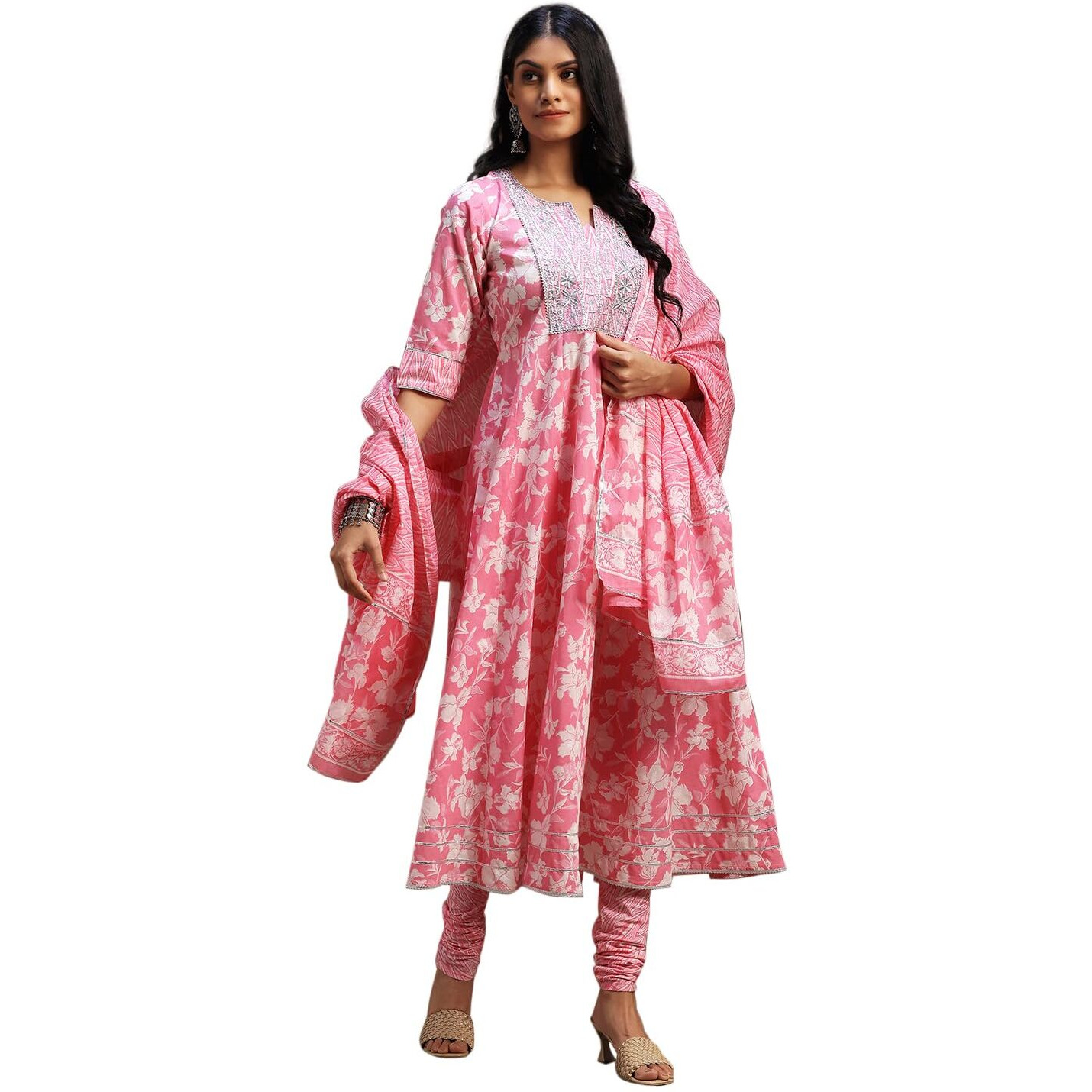 Libas Pink Pure Cotton Printed Kurta Sets For Women