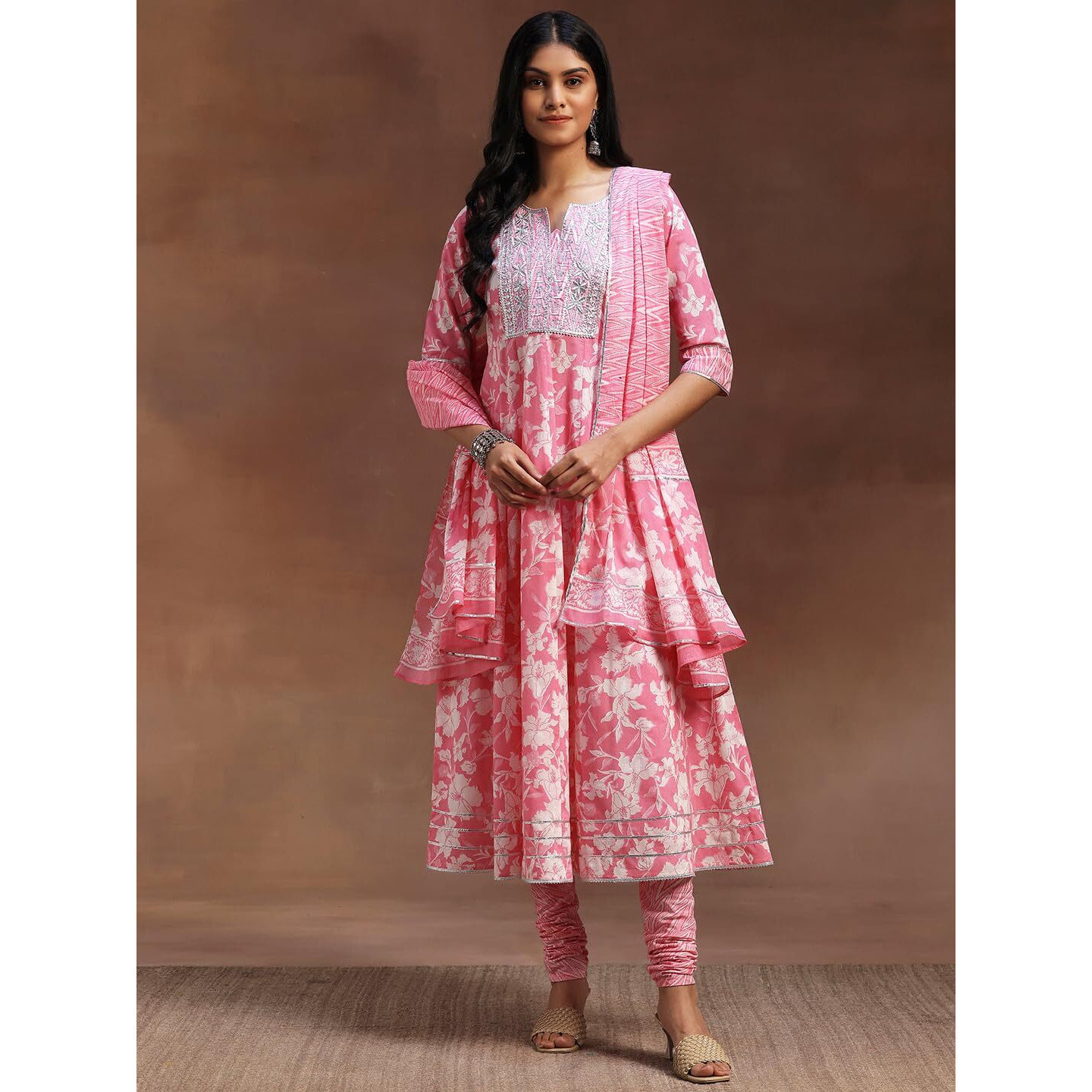 Libas Pink Pure Cotton Printed Kurta Sets For Women