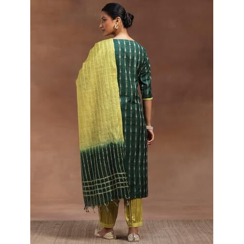 Libas Womens Woven Design Silk Blend Straight Kurta With Salwar And Dupatta