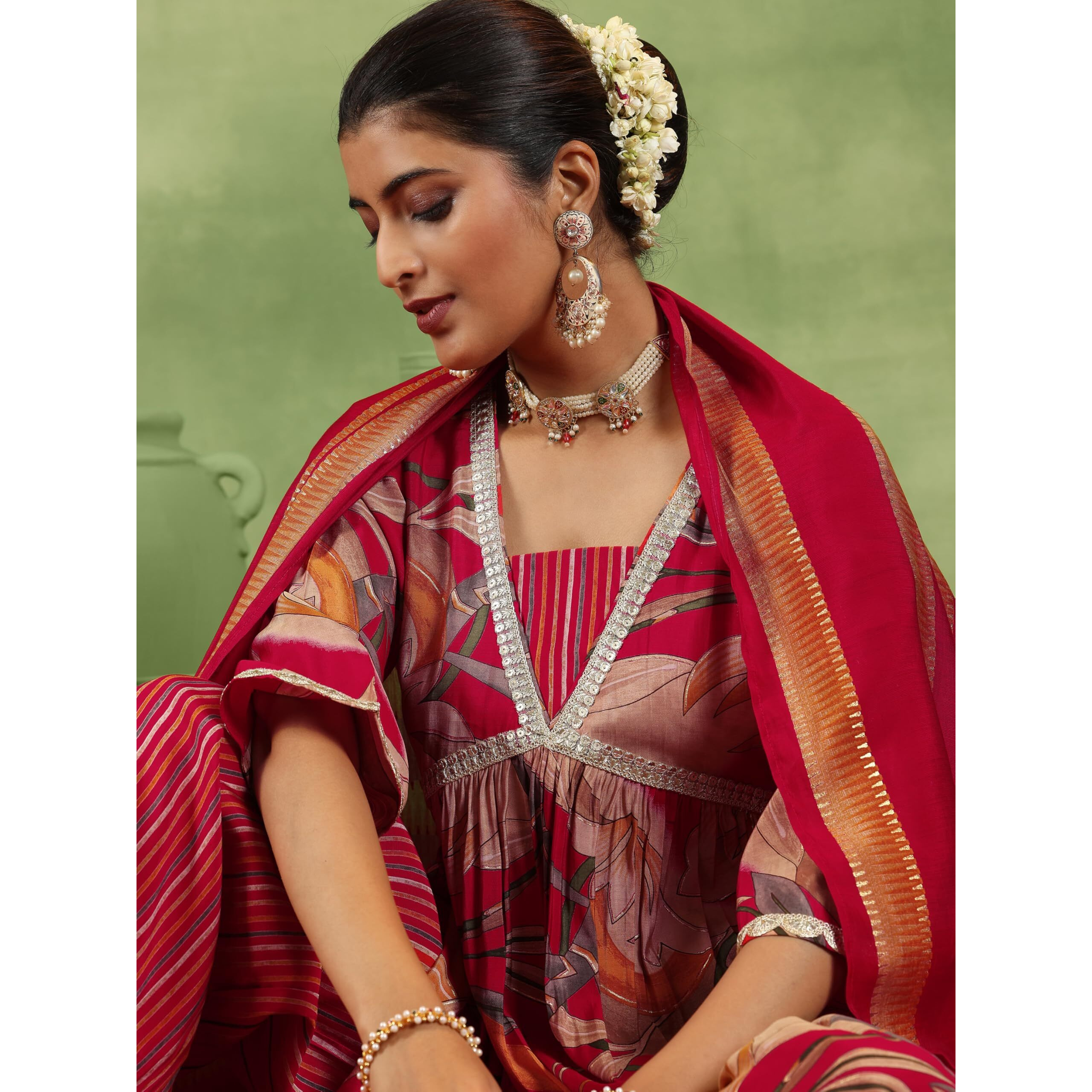 Libas Women's Silk Blend Kurta Set (36712_Red