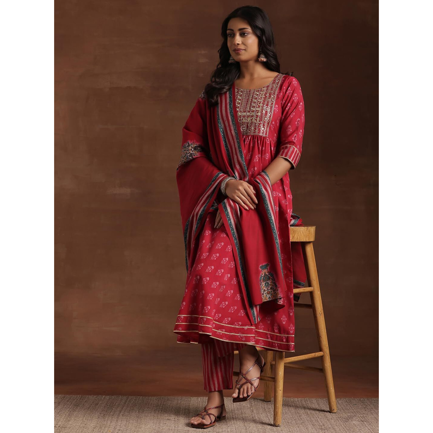 Libas Pink Silk Blend Printed Kurta Sets For Women