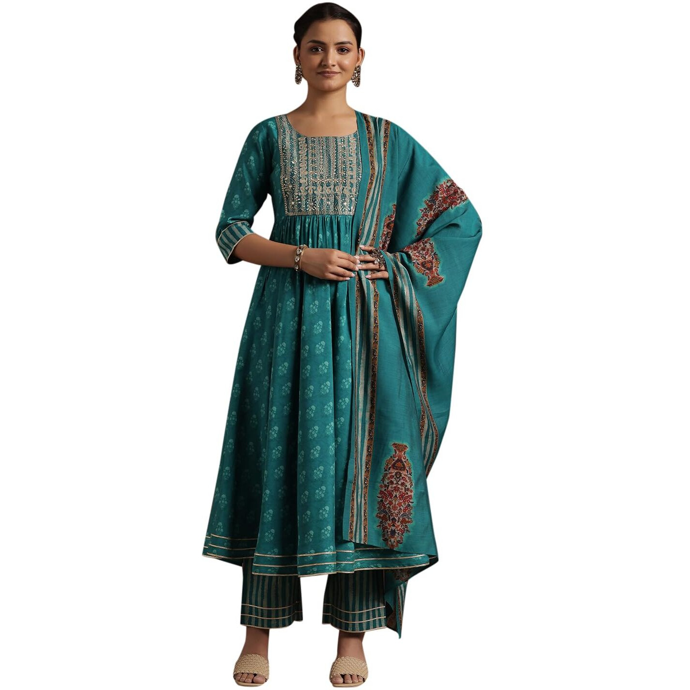 Libas Blue Silk Blend Printed Kurta Sets For Women