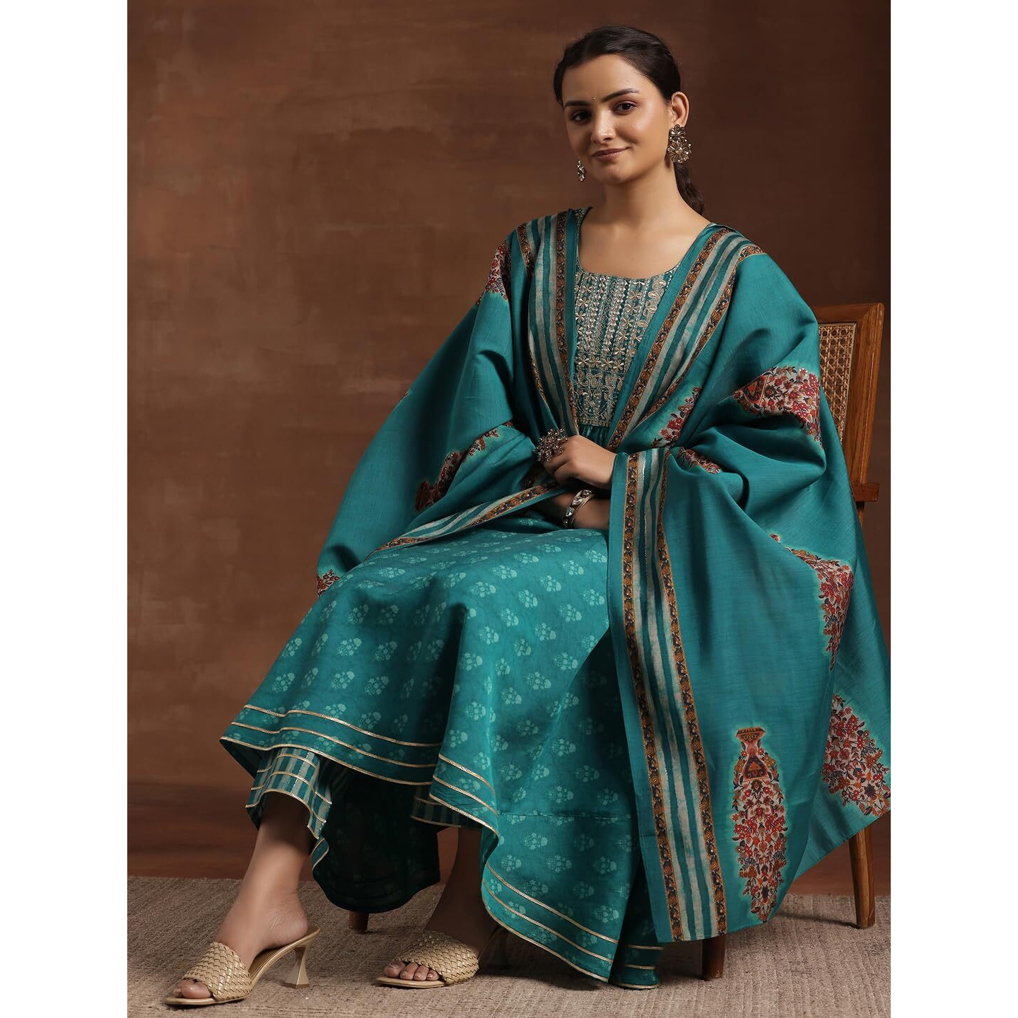 Libas Blue Silk Blend Printed Kurta Sets For Women