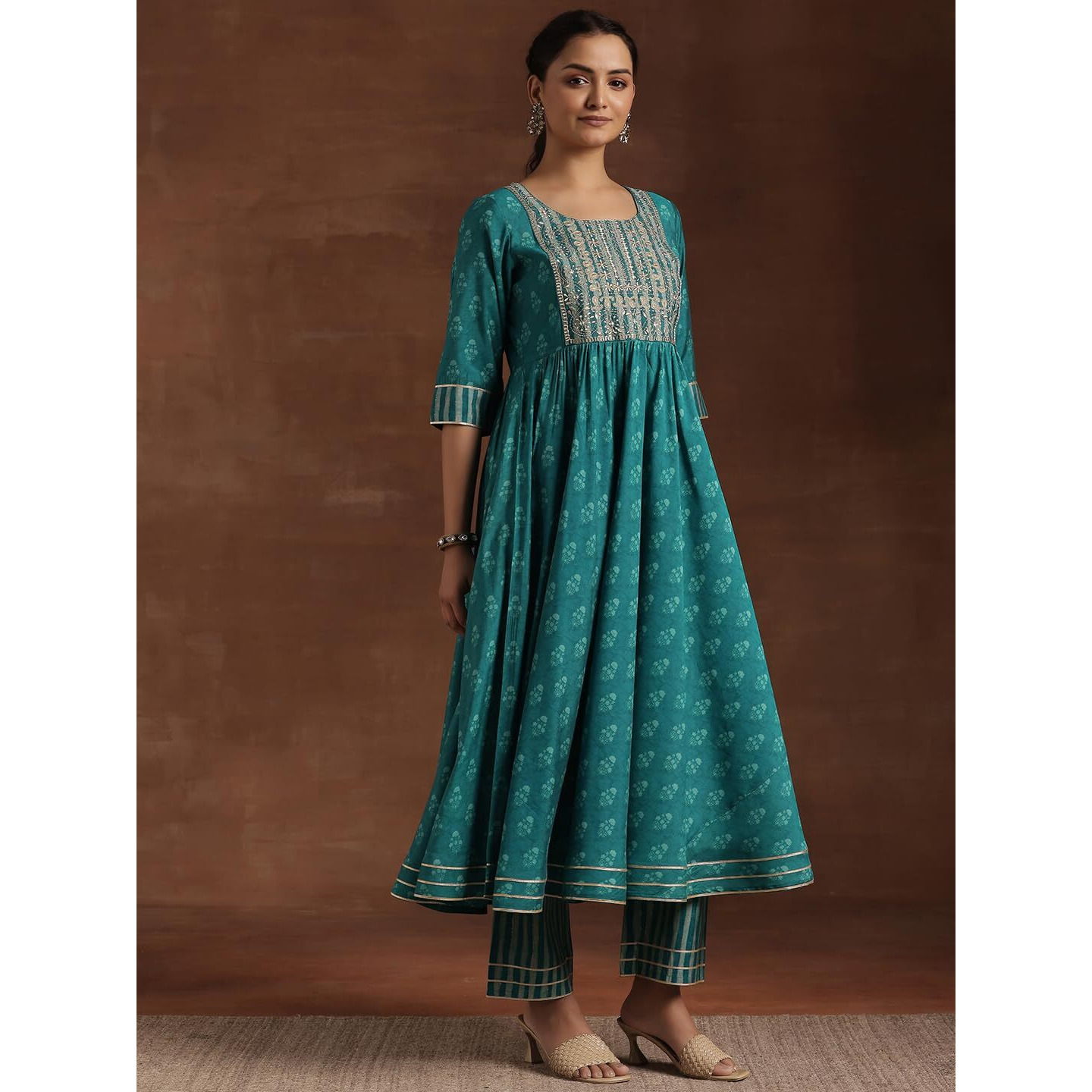 Libas Blue Silk Blend Printed Kurta Sets For Women