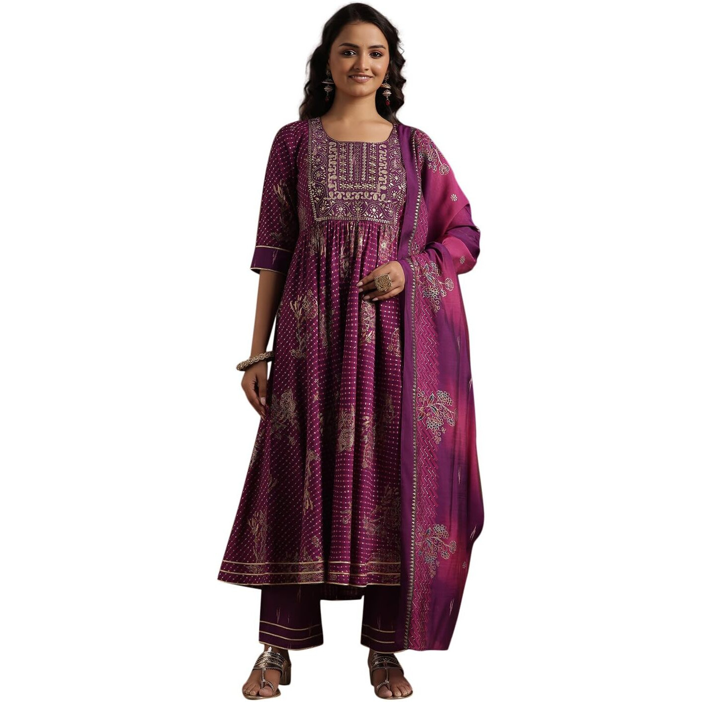 Libas Purple Silk Blend Printed Kurta Sets For Women