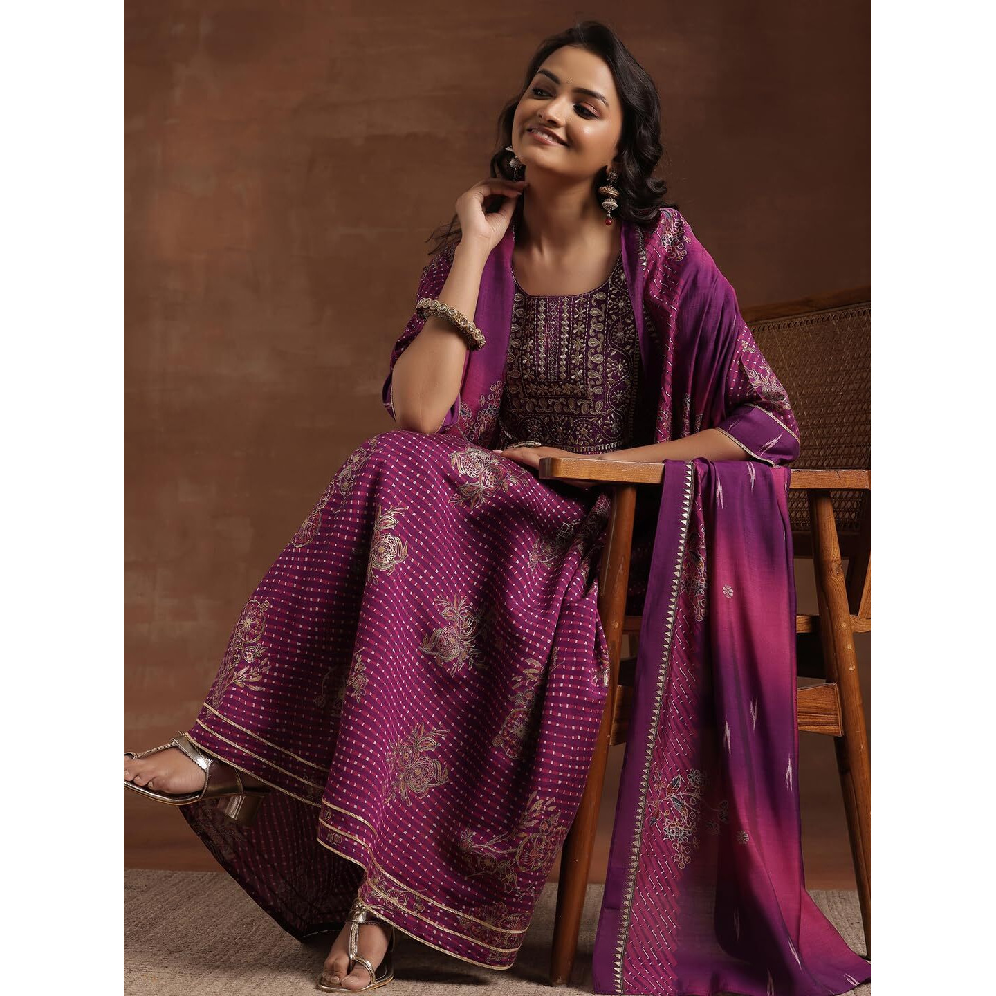 Libas Purple Silk Blend Printed Kurta Sets For Women