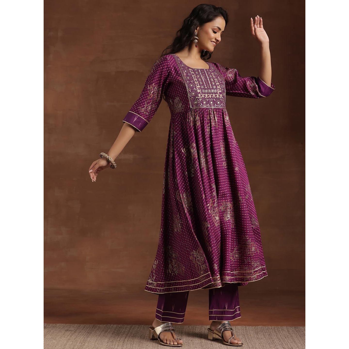 Libas Purple Silk Blend Printed Kurta Sets For Women
