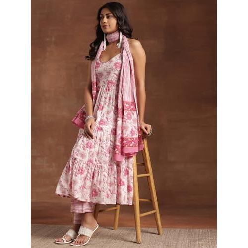 Libas Pink Pure Cotton Printed Kurta Sets For Women
