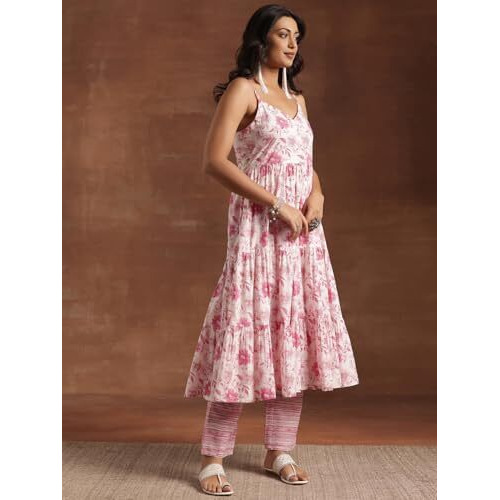 Libas Pink Pure Cotton Printed Kurta Sets For Women