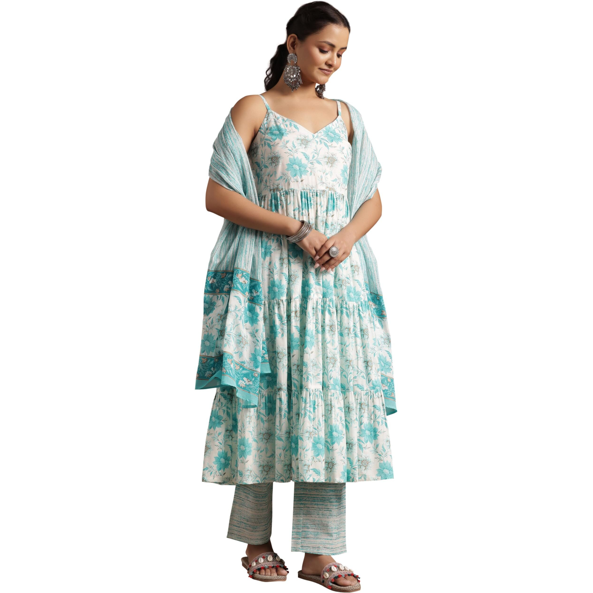 Libas Blue Pure Cotton Printed Kurta Sets For Women