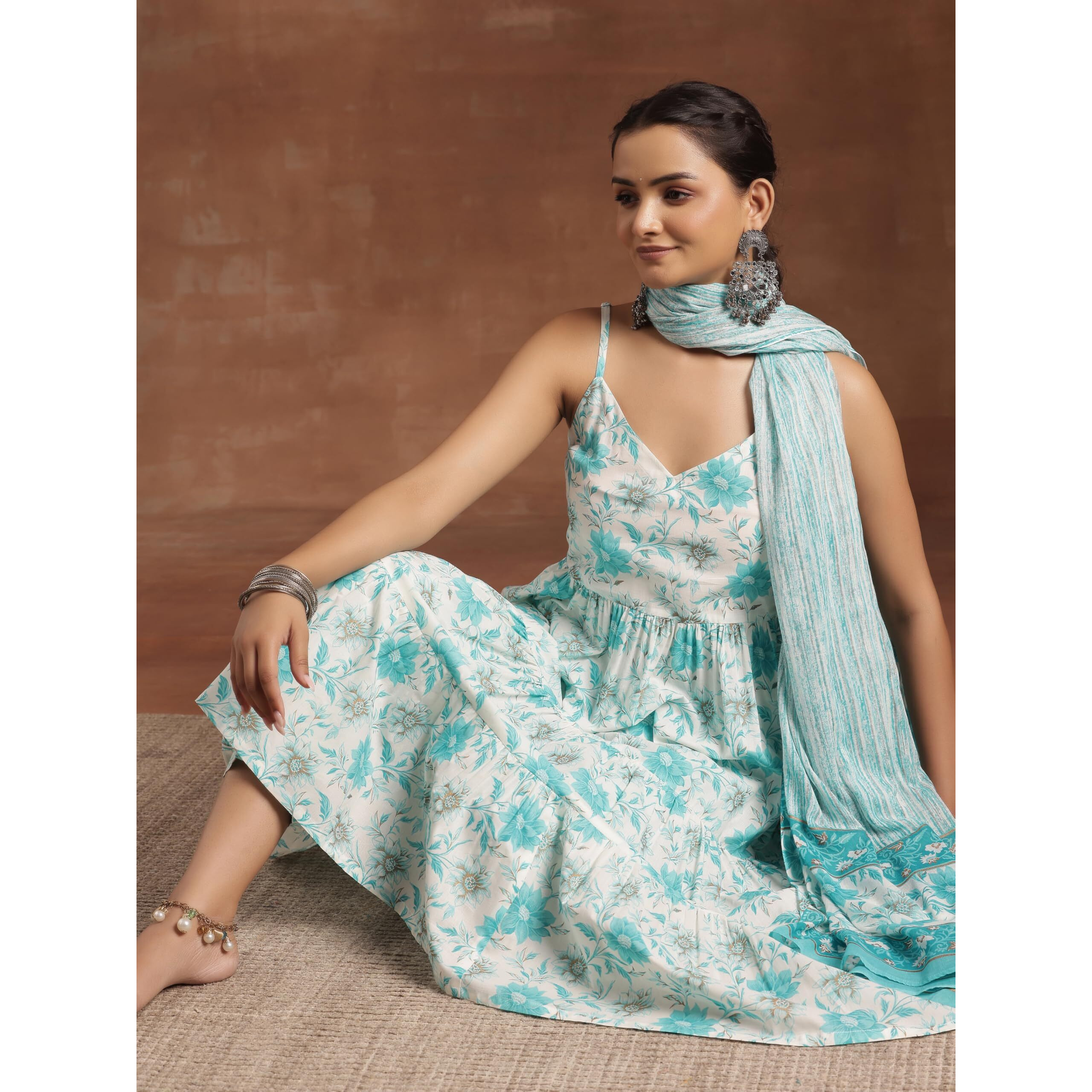 Libas Blue Pure Cotton Printed Kurta Sets For Women