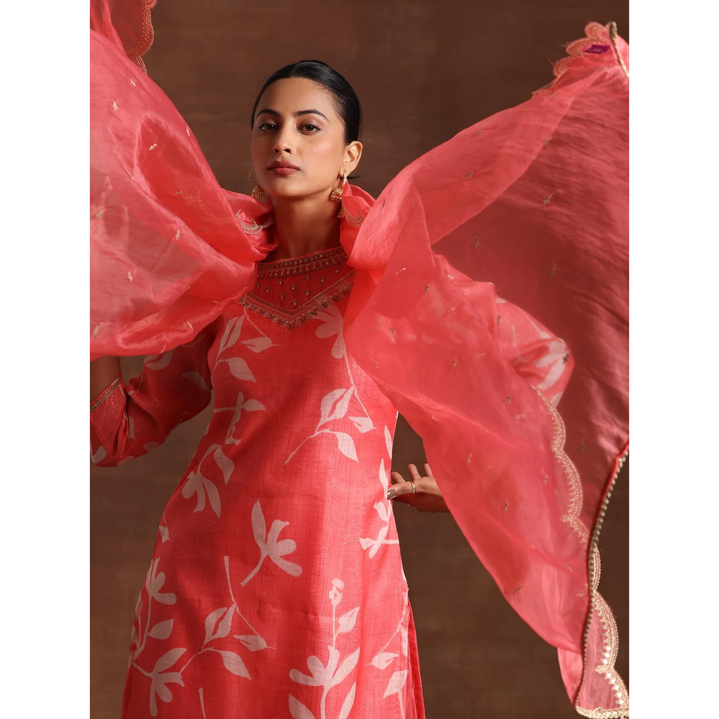 Libas Women's Organza Kurta Sets (48671_Coral_Xs)