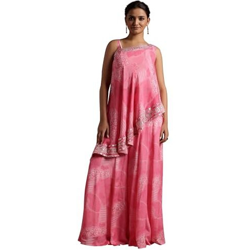Libas Women's Silk Blend Regular Co-Ords Set (27858_Pink