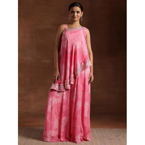 Libas Women's Silk Blend Regular Co-Ords Set (27858_Pink