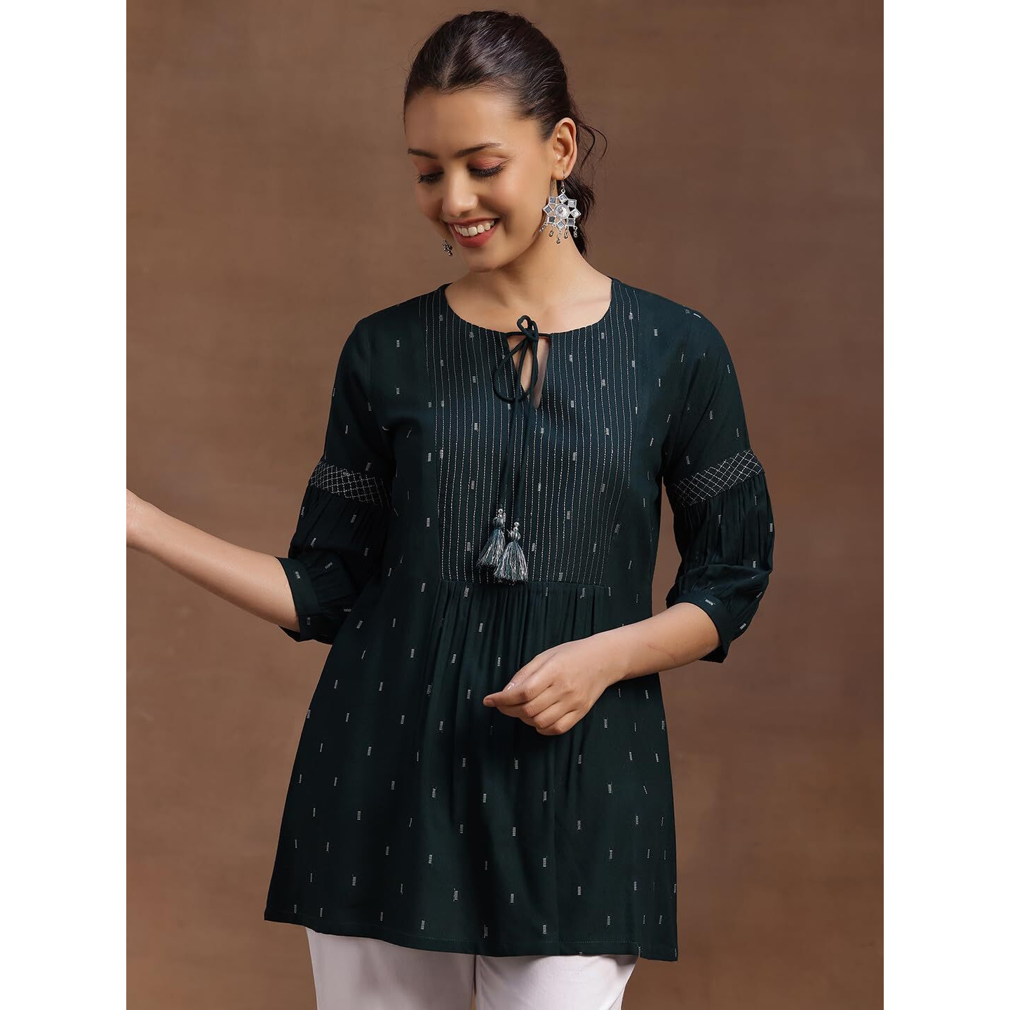 Libas Women's Viscose Rayon Woven Design A-Line Kurtis (29107O_Green