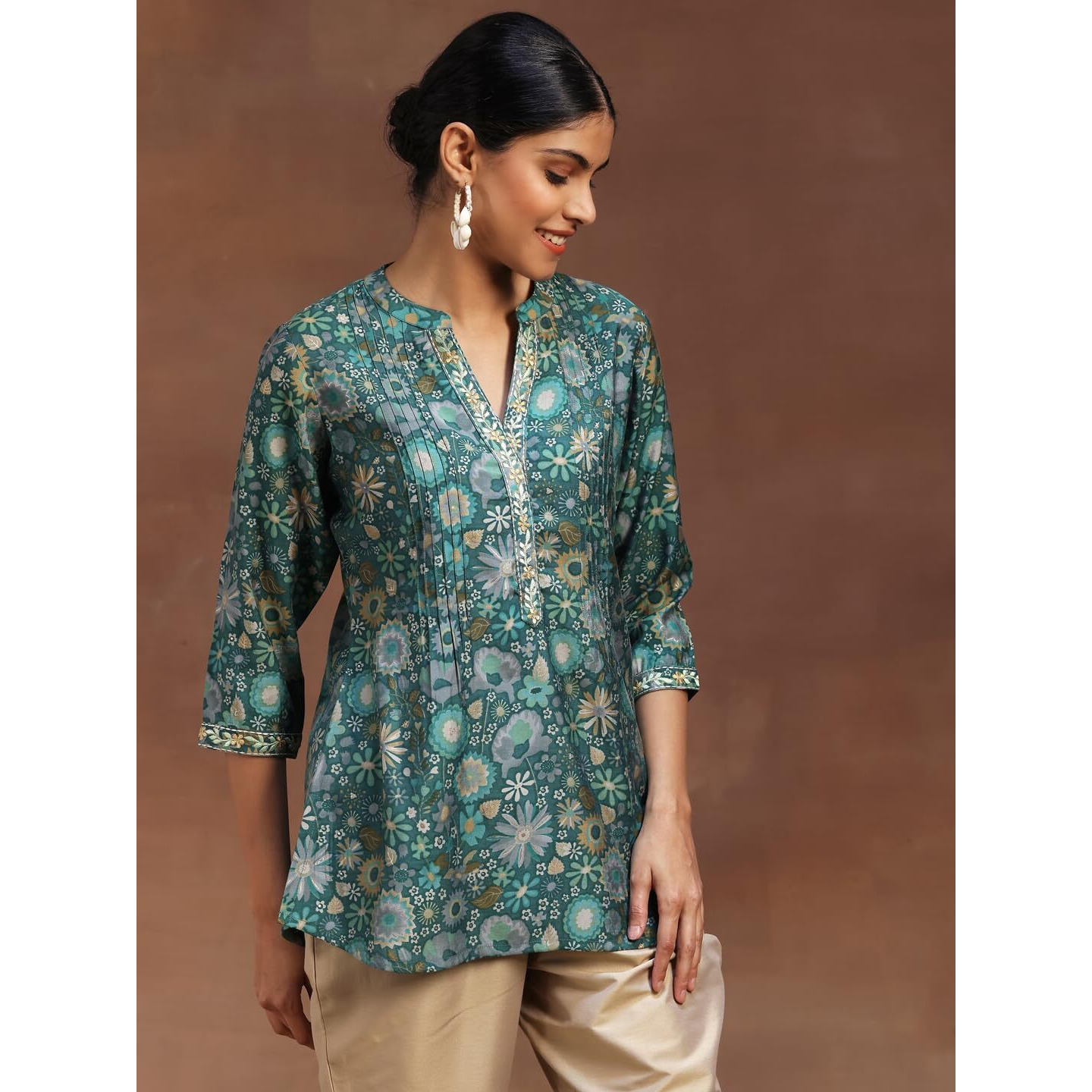 Libas Women's Silk Blend Printed A-Line Kurtis (29109O_Green