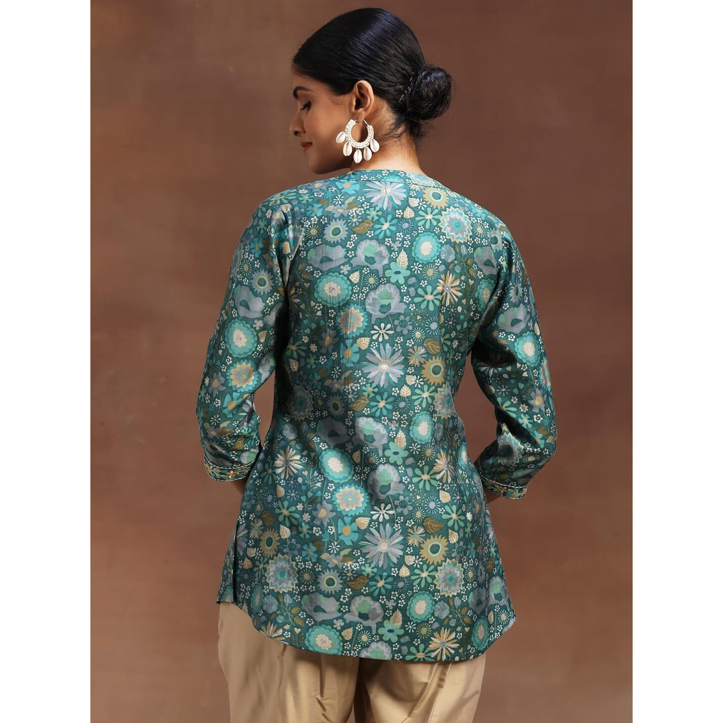 Libas Women's Silk Blend Printed A-Line Kurtis (29109O_Green