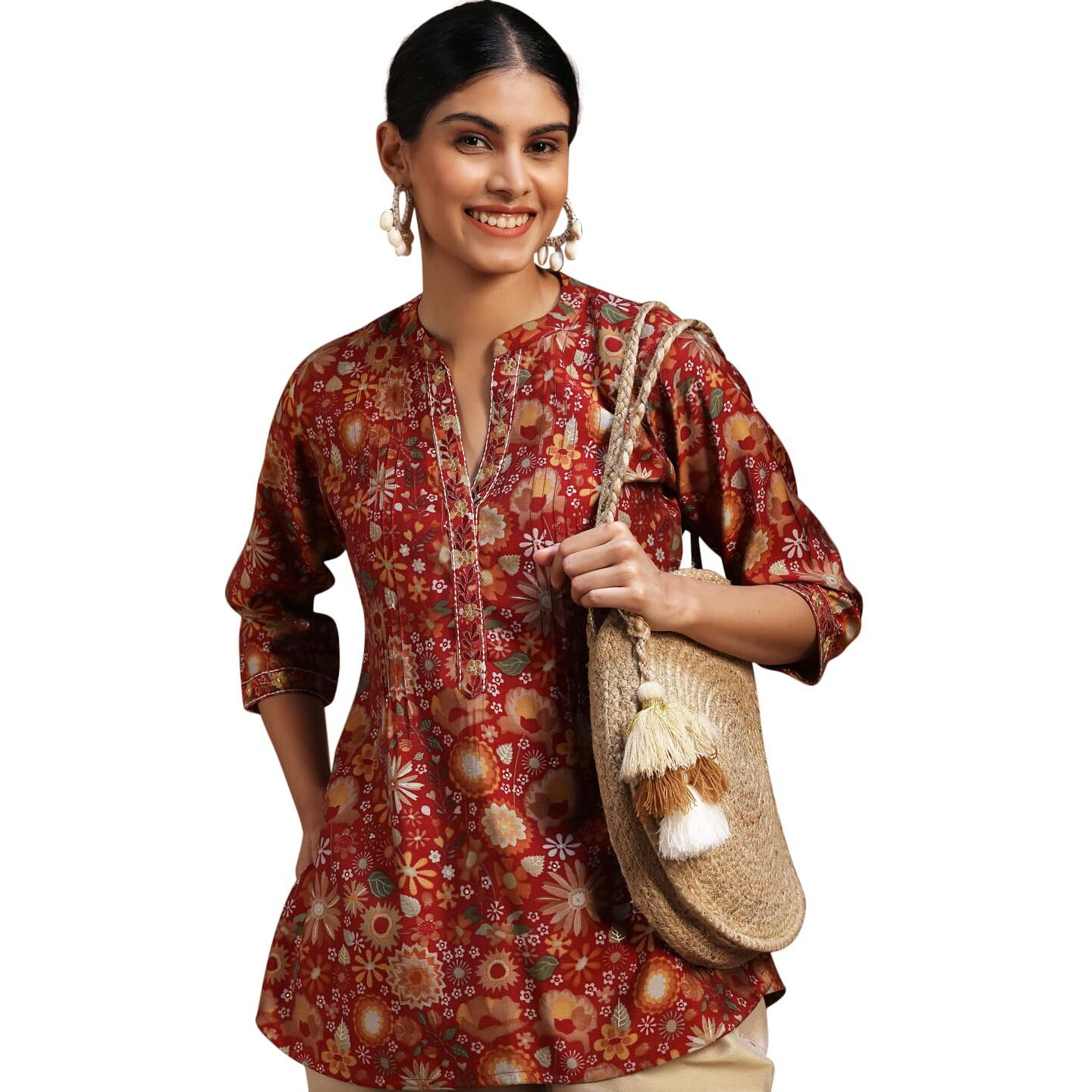 Libas Women's Silk Blend Printed A-Line Kurtis (29110O_Red