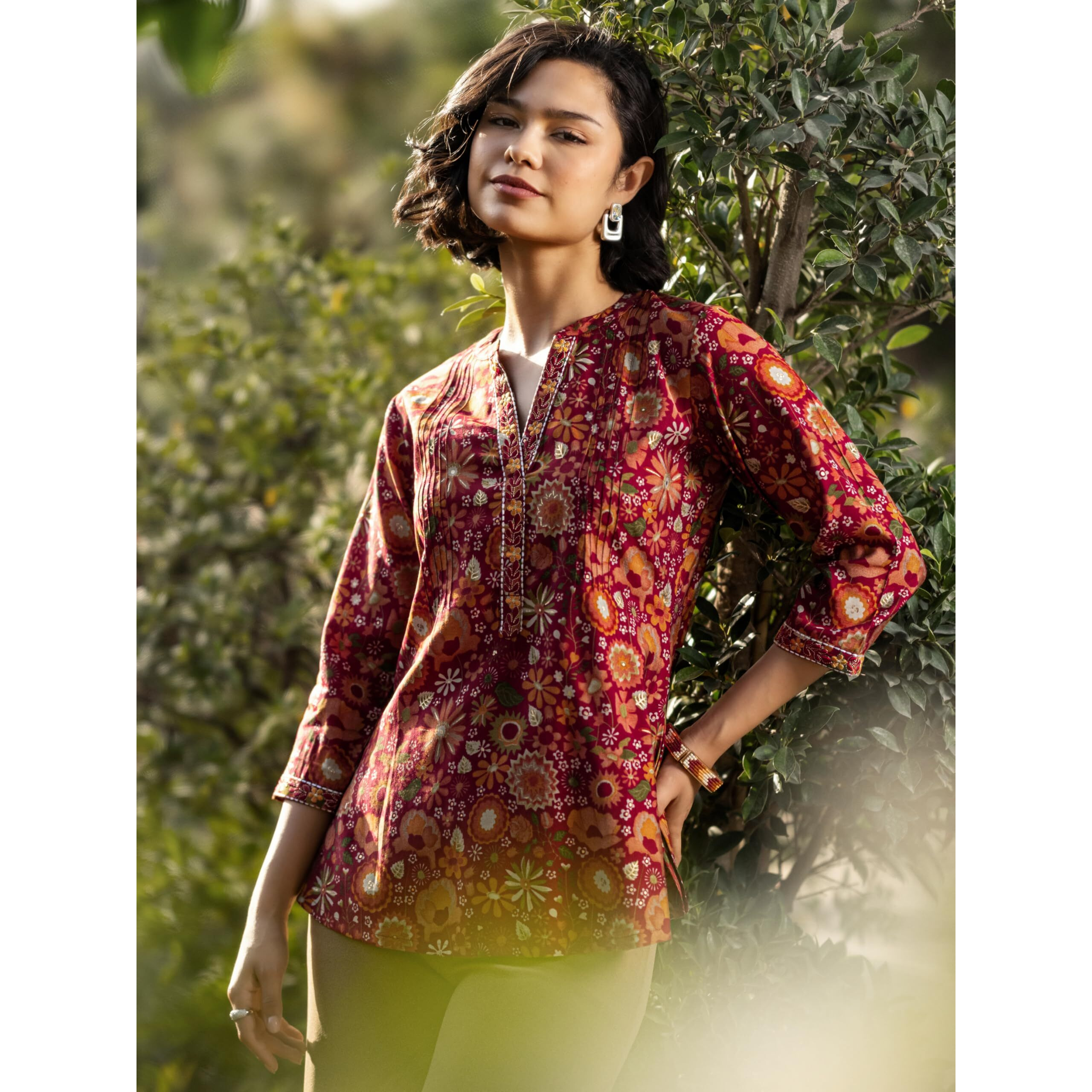 Libas Women's Silk Blend Printed A-Line Kurtis (29110O_Red