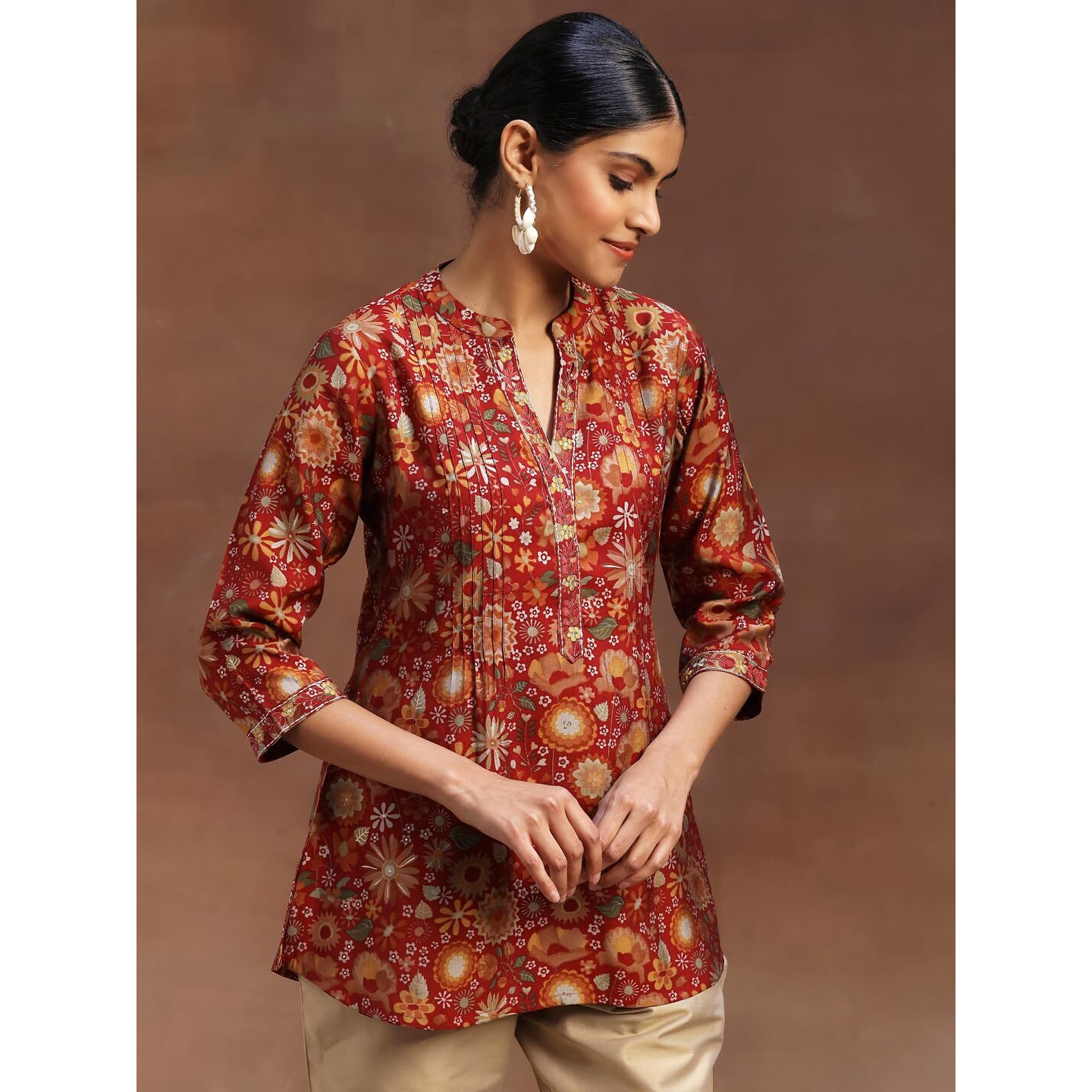 Libas Women's Silk Blend Printed A-Line Kurtis (29110O_Red