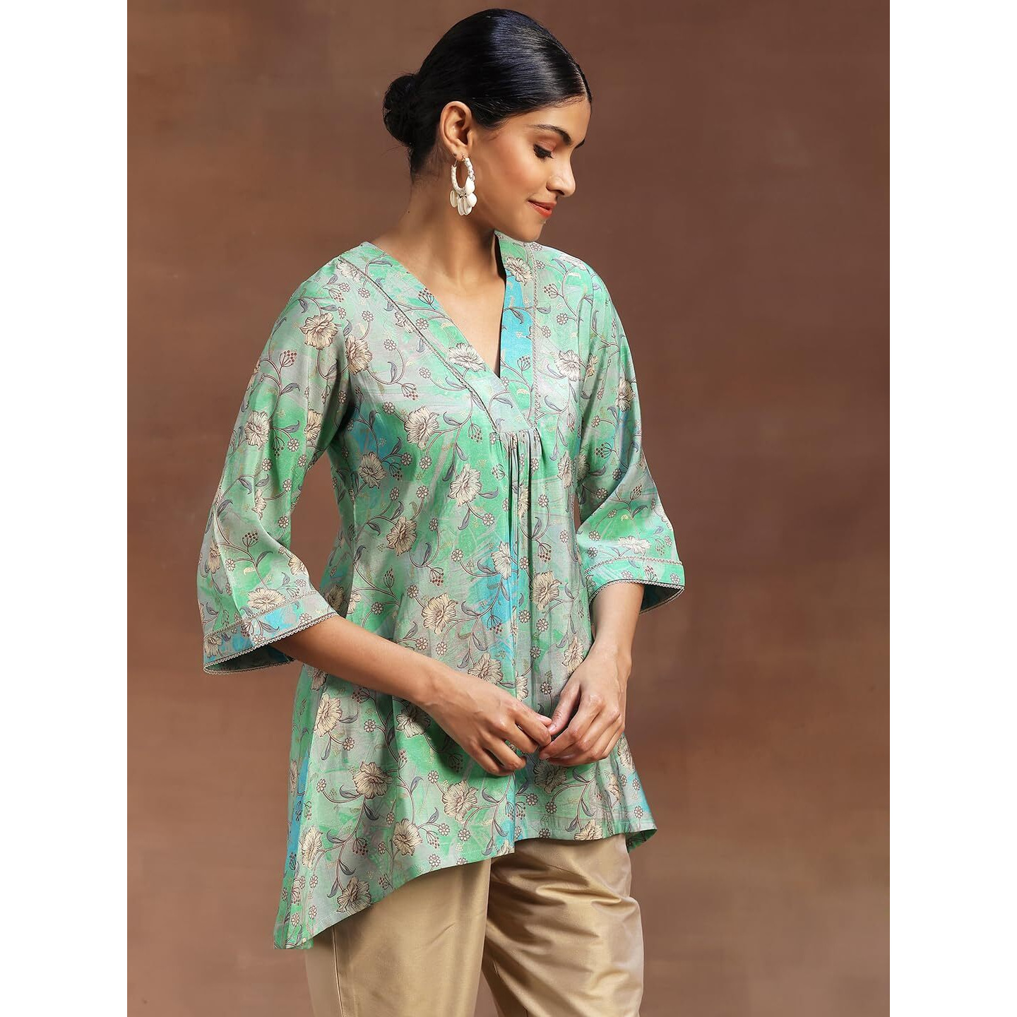 Libas Women's Silk Blend Regular Kurti (29112O_Green