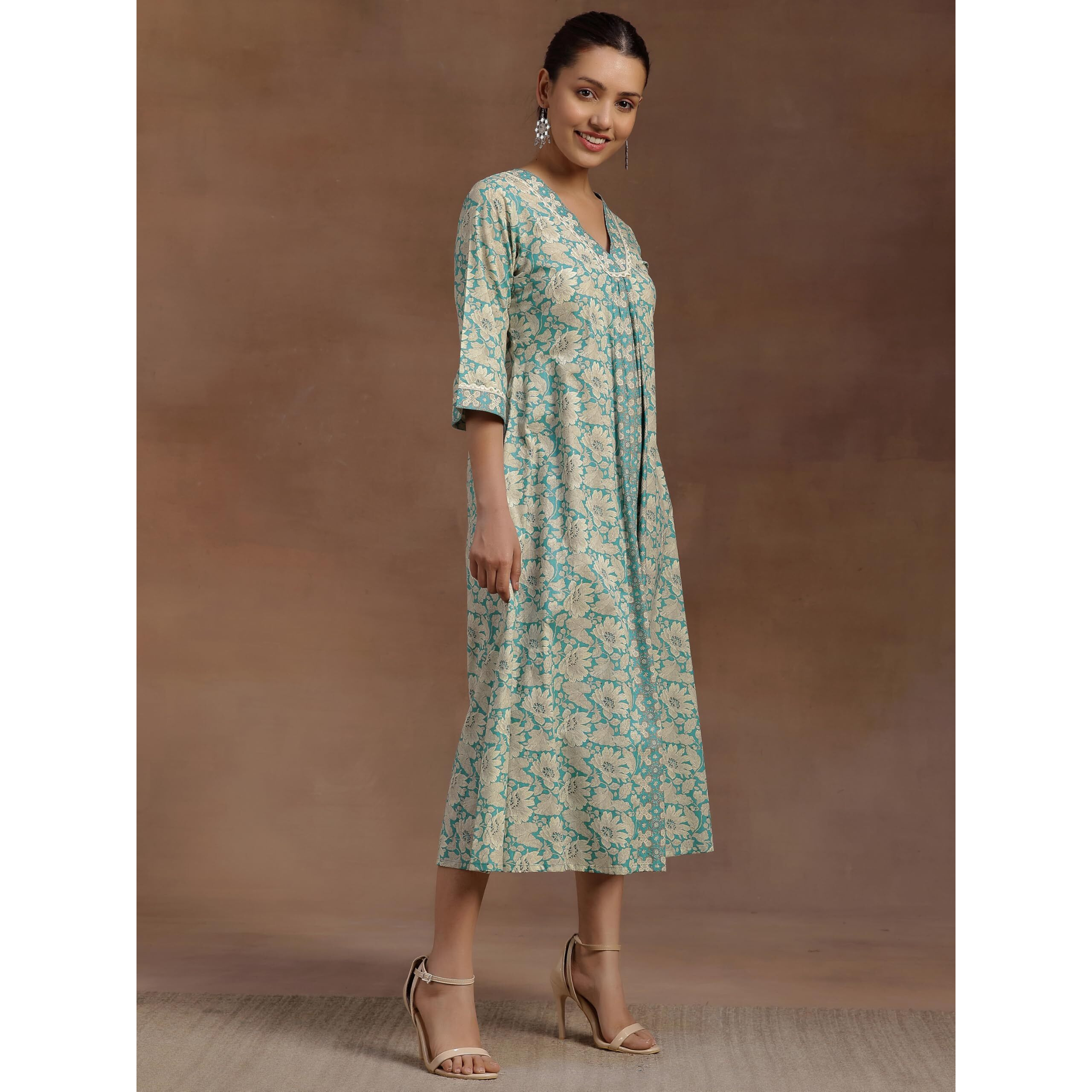 Libas Women's Cotton Fit And Flare Midi Dress (29115O Blue