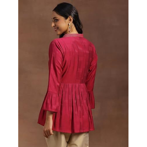 Libas Women's Silk Blend Woven Design A-Line Kurti (29154 Magenta