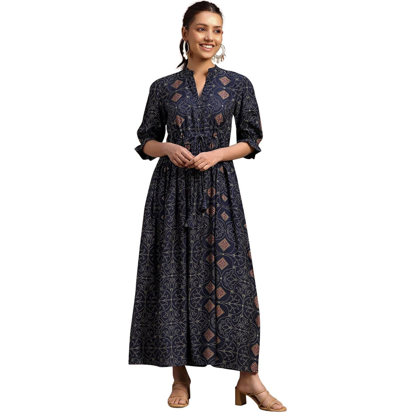 Libas Women's Silk A-Line Midi Casual Dress (29173_Blue
