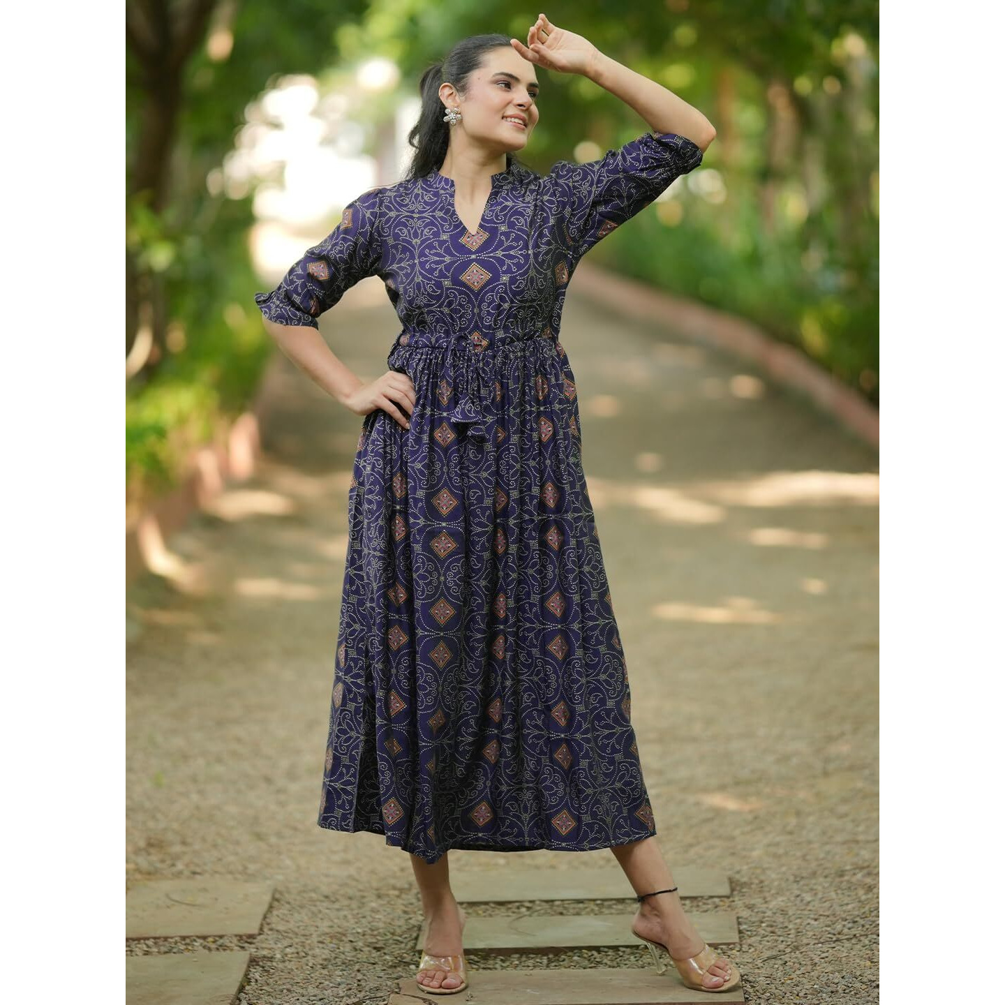 Libas Women's Silk A-Line Midi Casual Dress (29173_Blue