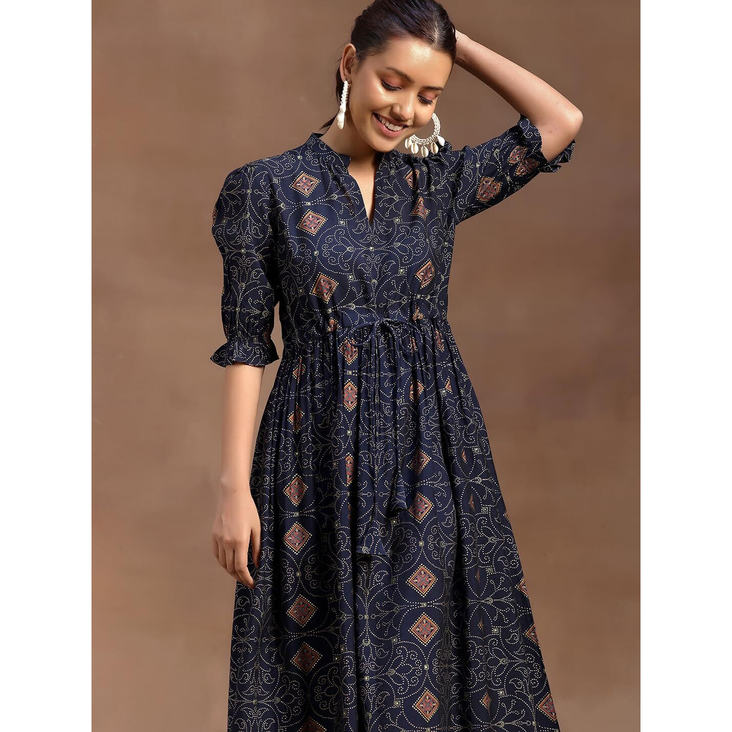 Libas Women's Silk A-Line Midi Casual Dress (29173_Blue