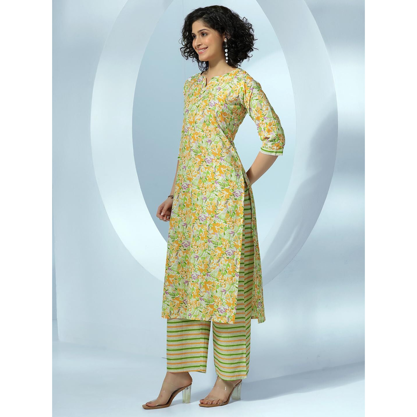 Libas Womens Printed Cotton Straight Kurta With Palazzos And Dupatta
