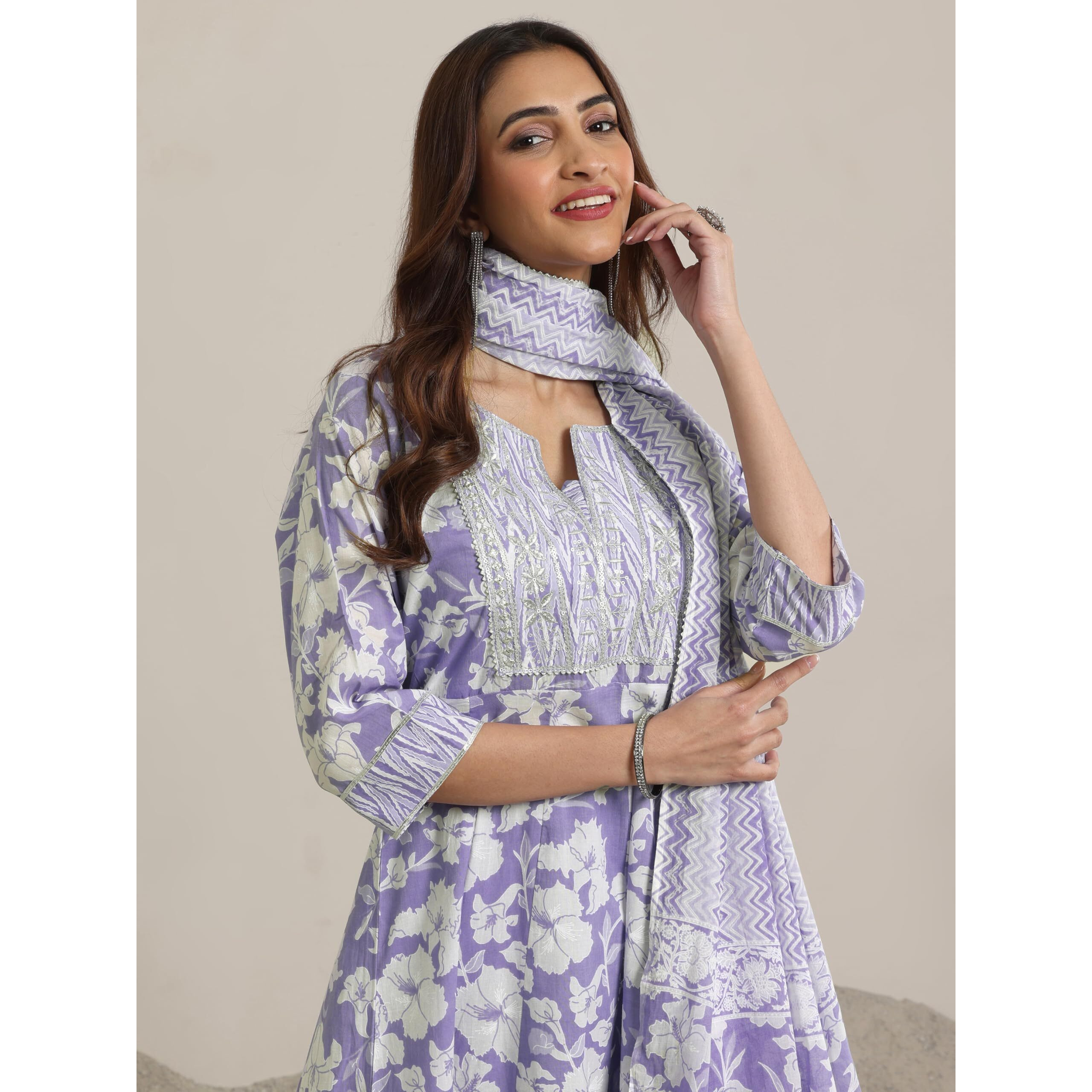 Libas Lavender Pure Cotton Printed Kurta Sets For Women