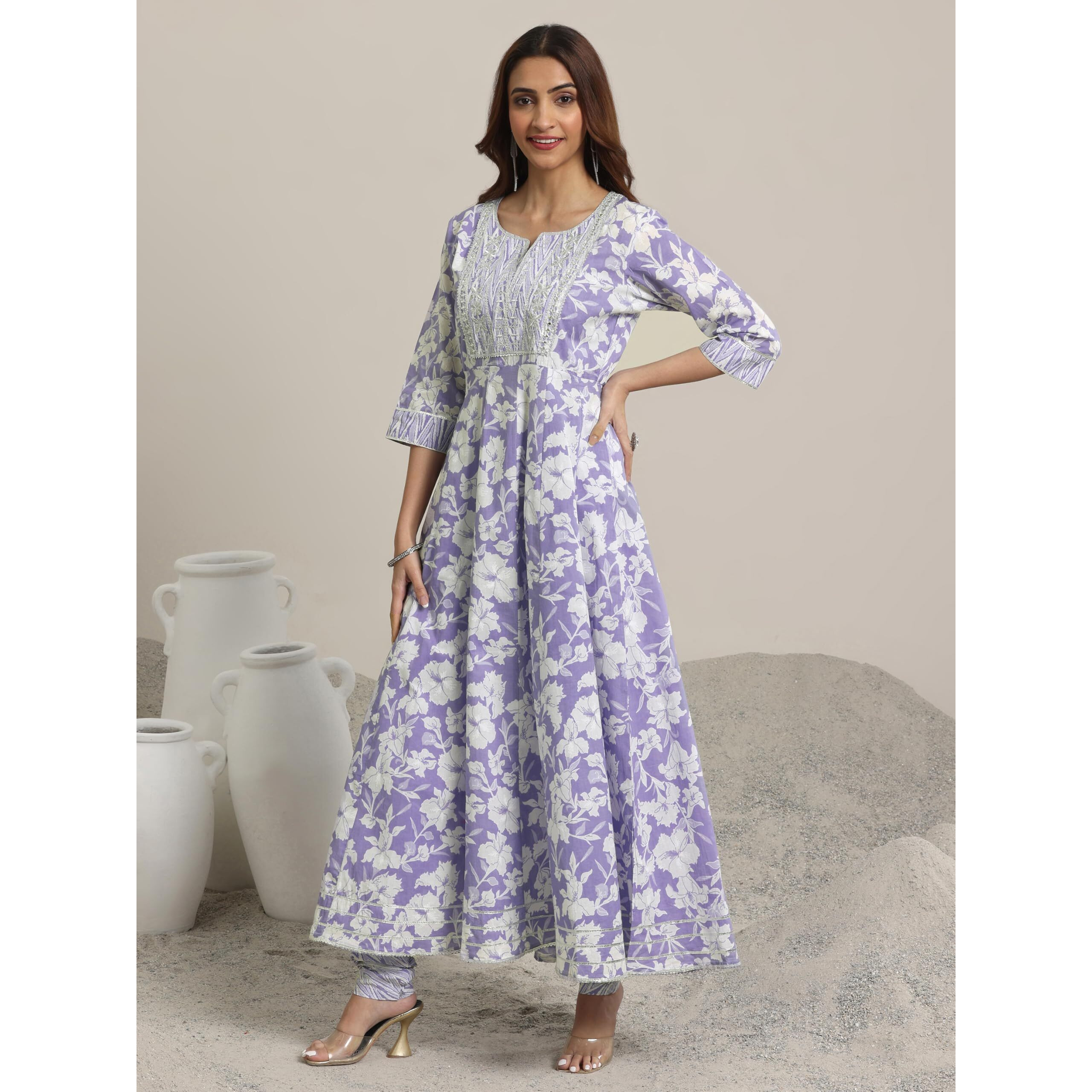 Libas Lavender Pure Cotton Printed Kurta Sets For Women