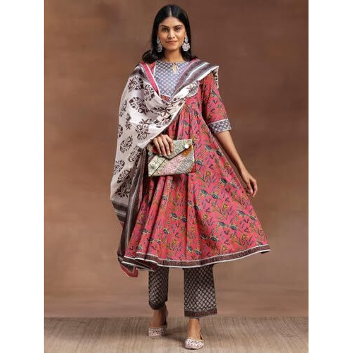 Libas Pink Pure Cotton Printed Kurta Sets For Women