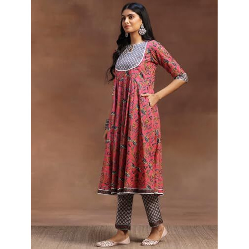 Libas Pink Pure Cotton Printed Kurta Sets For Women