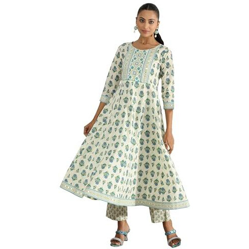 Libas Off White Pure Cotton Printed Kurta Sets For Women