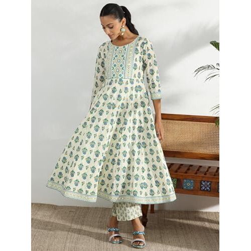 Libas Off White Pure Cotton Printed Kurta Sets For Women