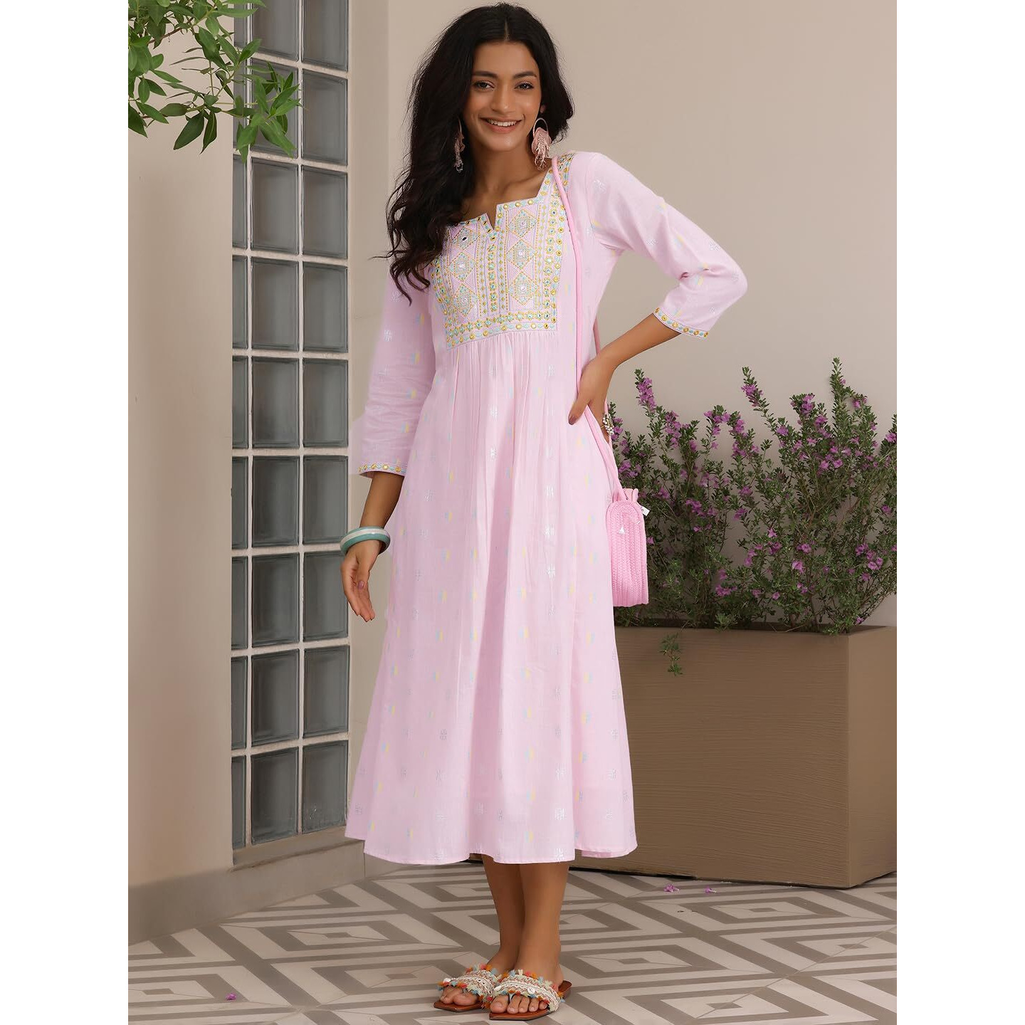 Libas Women's Cotton A-Line Maxi Dress (37217_Pink