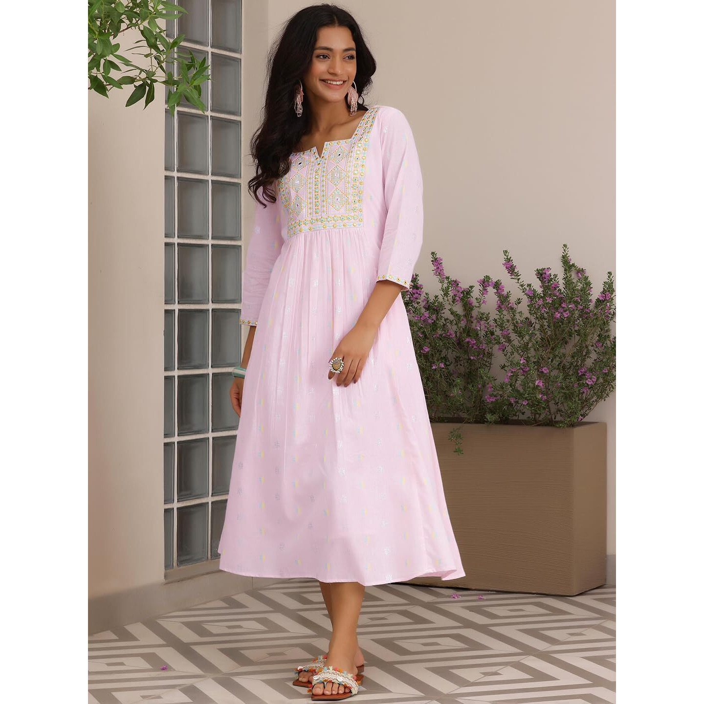 Libas Women's Cotton A-Line Maxi Dress (37217_Pink