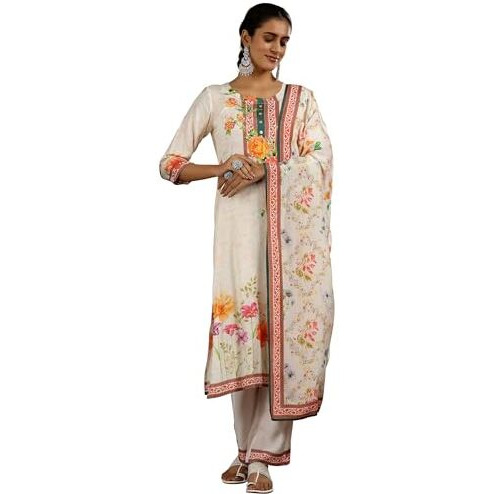 Libas Women's Cotton Blend Kurta Set (48732_Off White