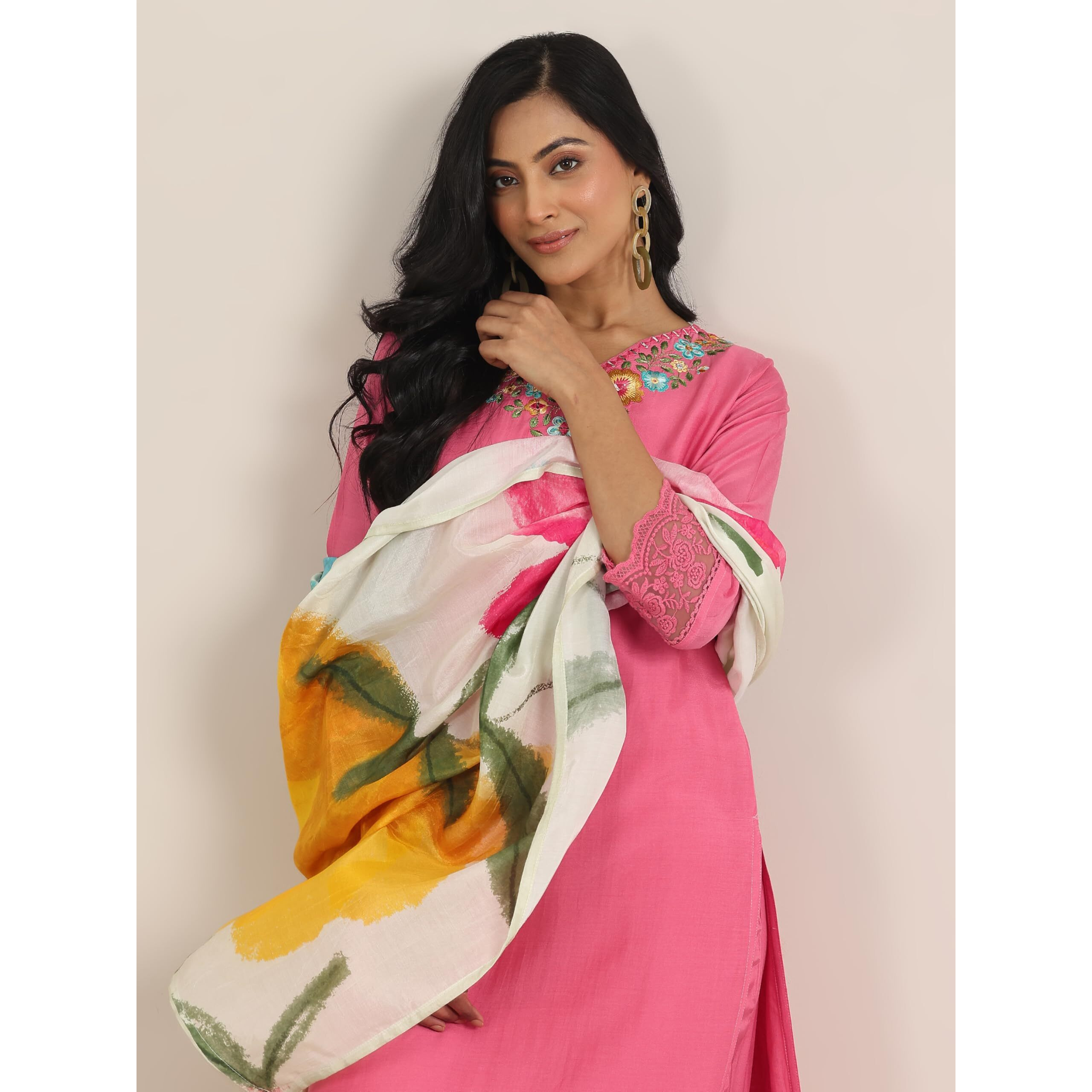 Libas Women's Cotton Blend Kurta Set (48742O_Pink_Xl)