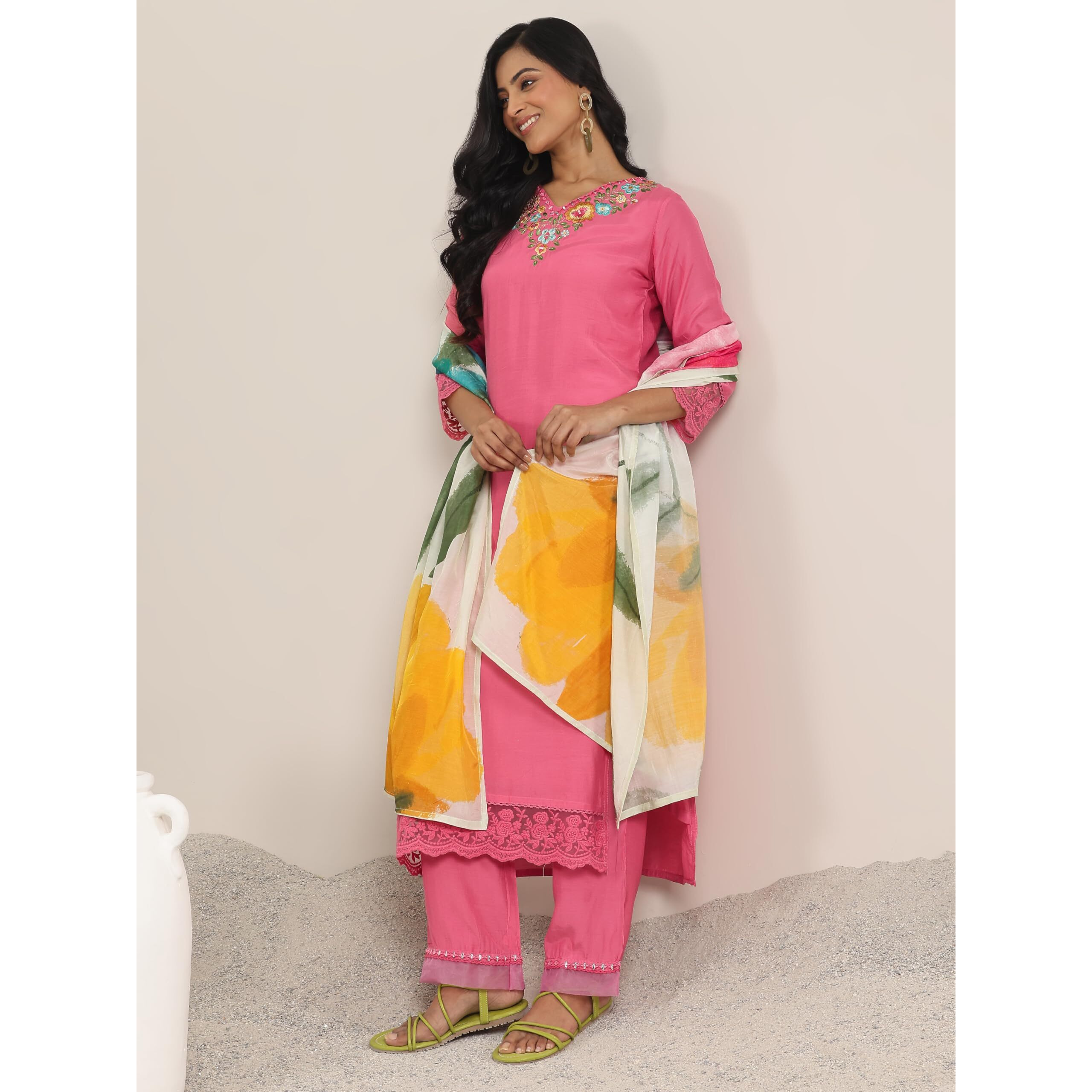 Libas Women's Cotton Blend Kurta Set (48742O_Pink_Xl)