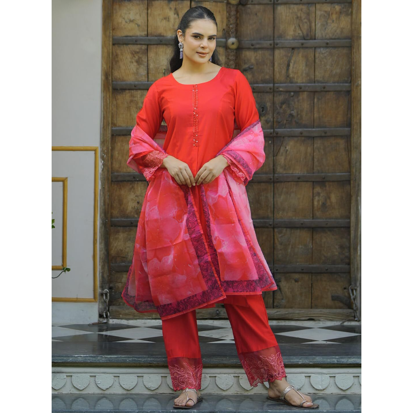 Libas Women's Silk Blend Kurta Sets (48744O_Red