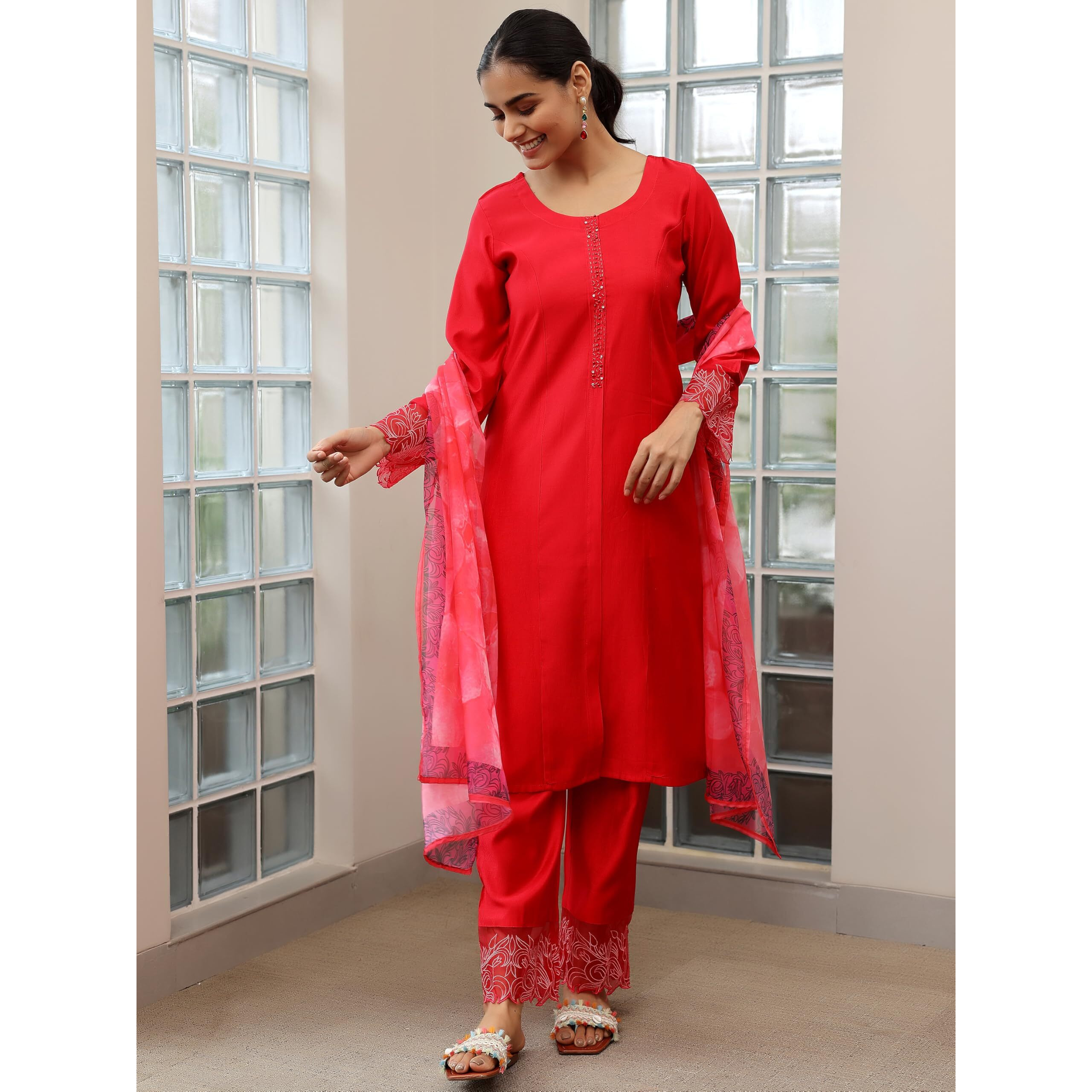 Libas Women's Silk Blend Kurta Sets (48744O_Red
