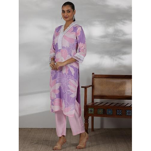 Libas Womens Printed Cotton Blend Straight Kurta With Trousers And Dupatta