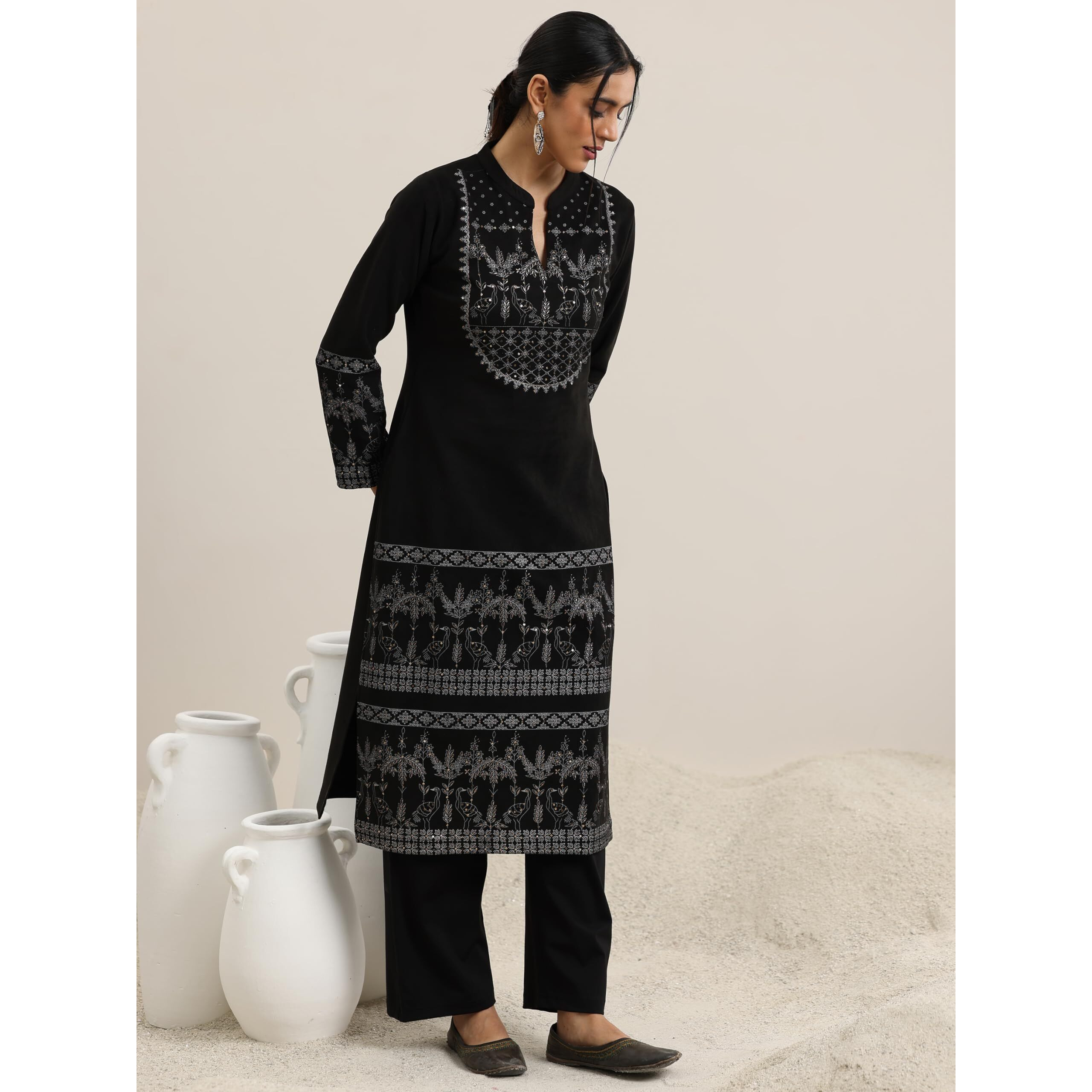 Libas Women's Wool Blend Kurta Set (48798W_Black