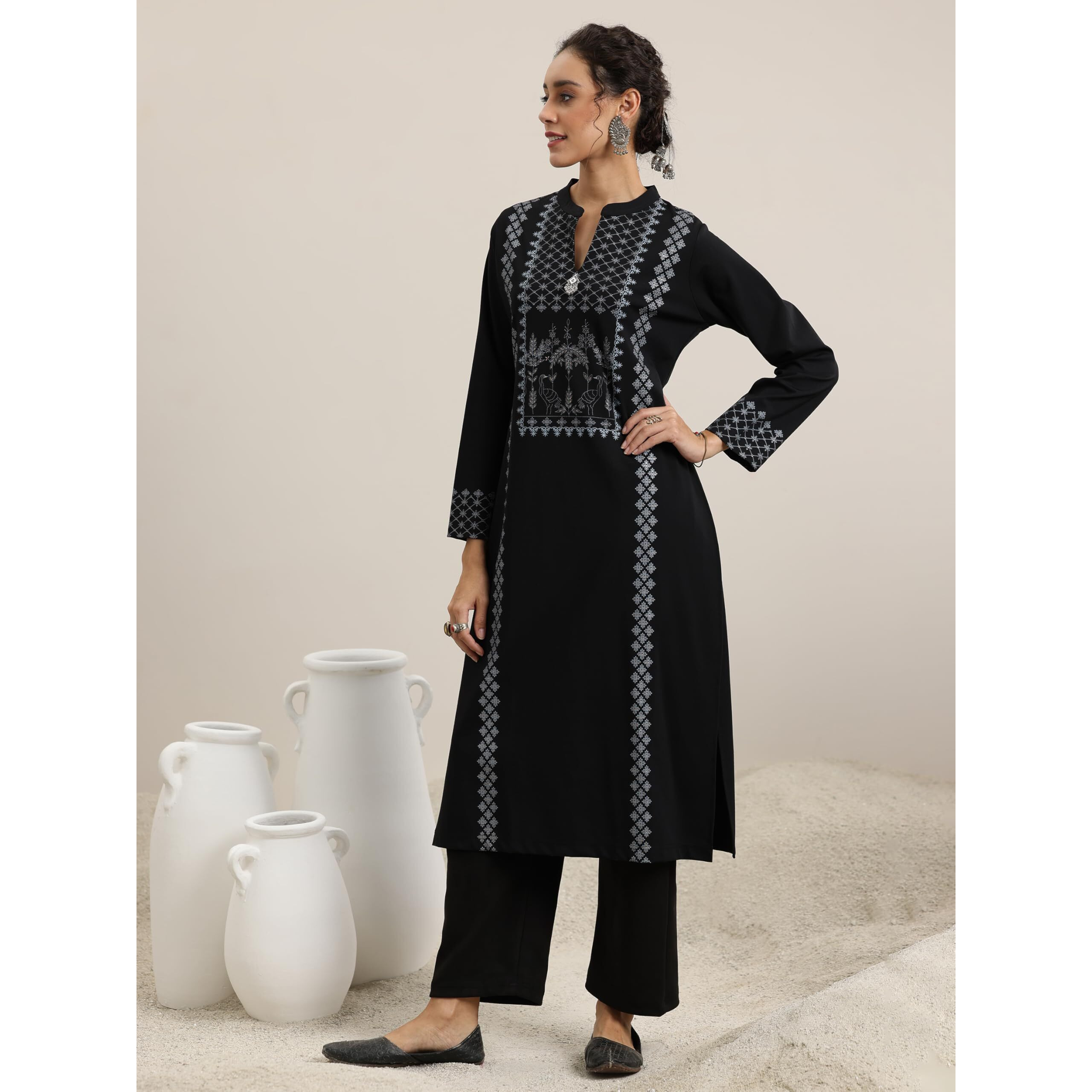 Libas Women's Wool Blend Kurta Set (48803W_Black