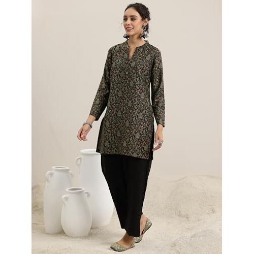 Libas Womens Woven Design Wool Straight Kurta With Palazzos